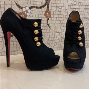 Christian Louboutin Black and Gold Heeled Boots